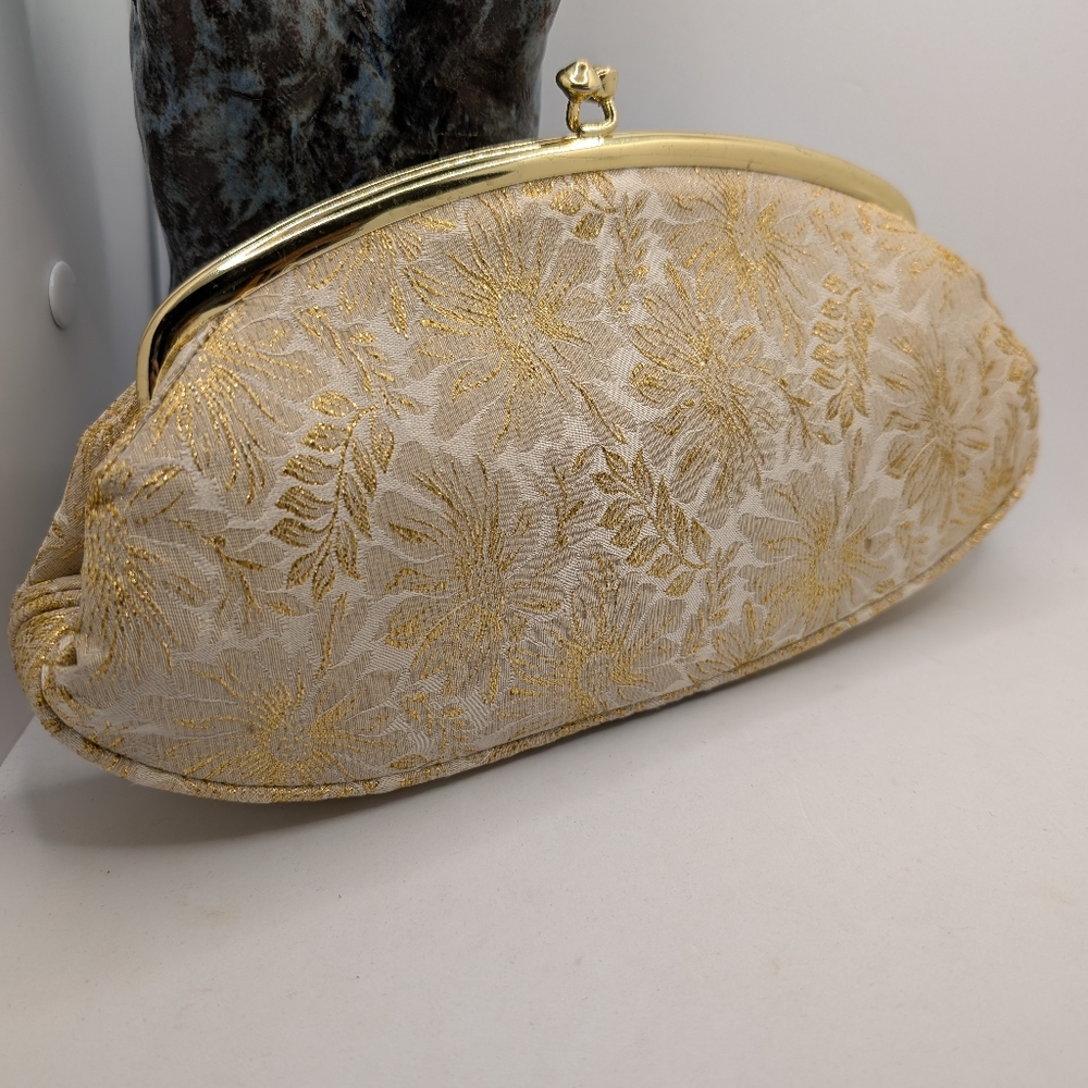 Vintage Avon By Kadin Elegant Gold Floral Kisslock Clutch NWOT